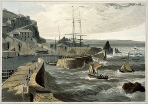 Mevagissey, Cornwall, z tomu VIII „A Voyage Around Great Britain Undertaked between the Years 1814 and 1825”, opublikowanej w 1825 r. (akwatinta)